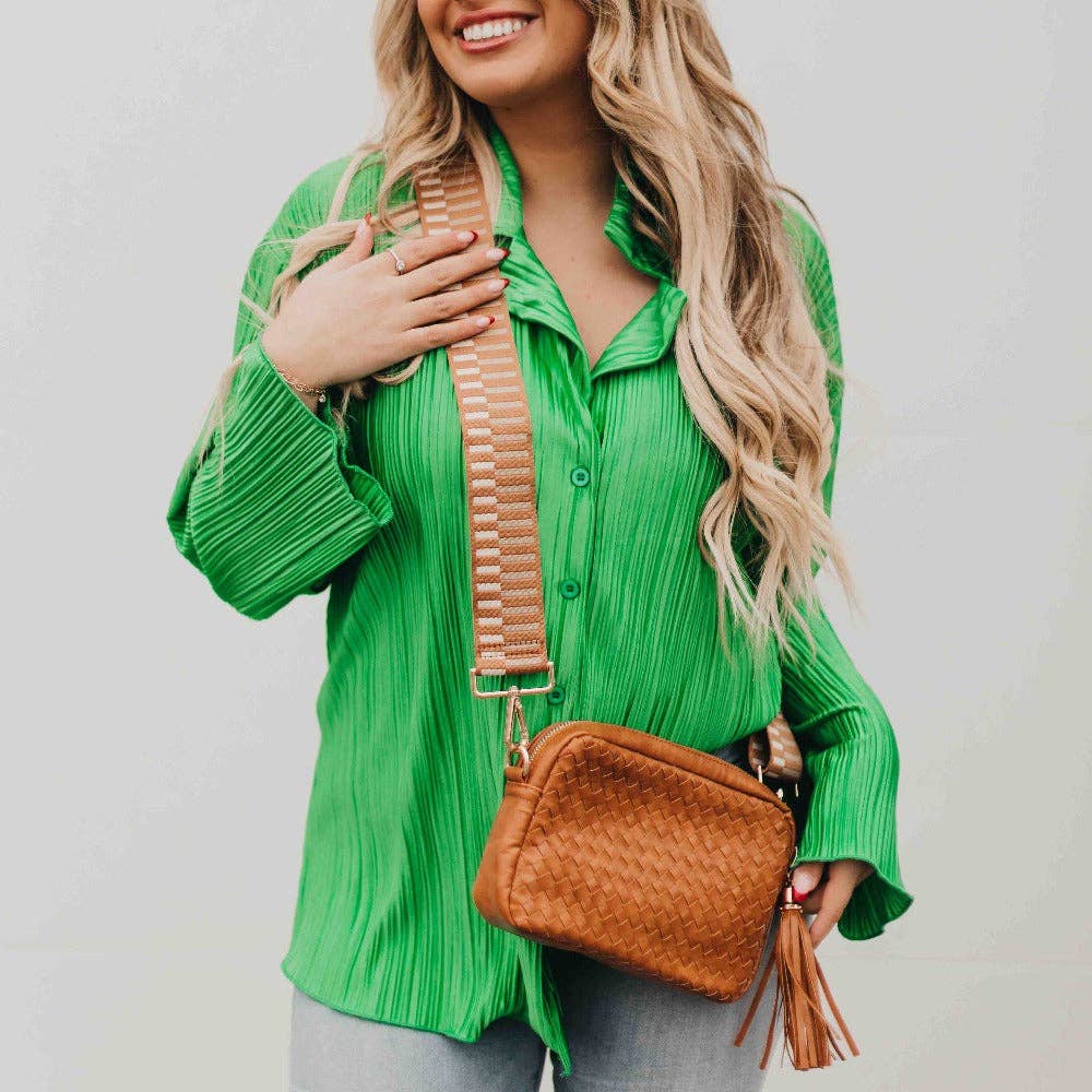 Woven Willow Camera Crossbody Bag Wholesale: Brown
