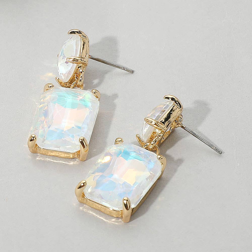 Square Rectangle Glass Stone Link Dangle Evening Earrings: PBU