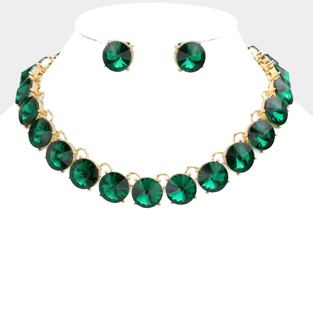 Round Stone Link Evening Necklace: AB,Silver