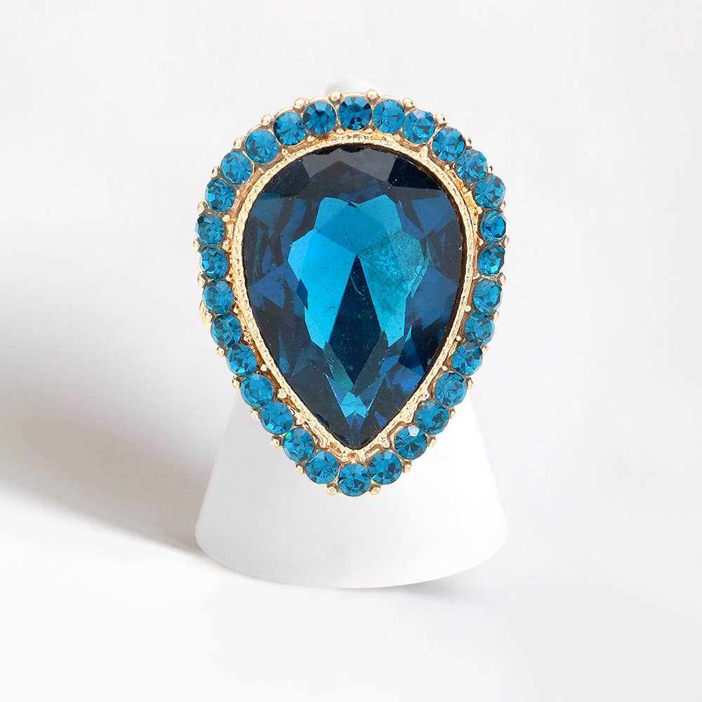 Crystal rhinestone teardrop stretch cocktail ring: Red