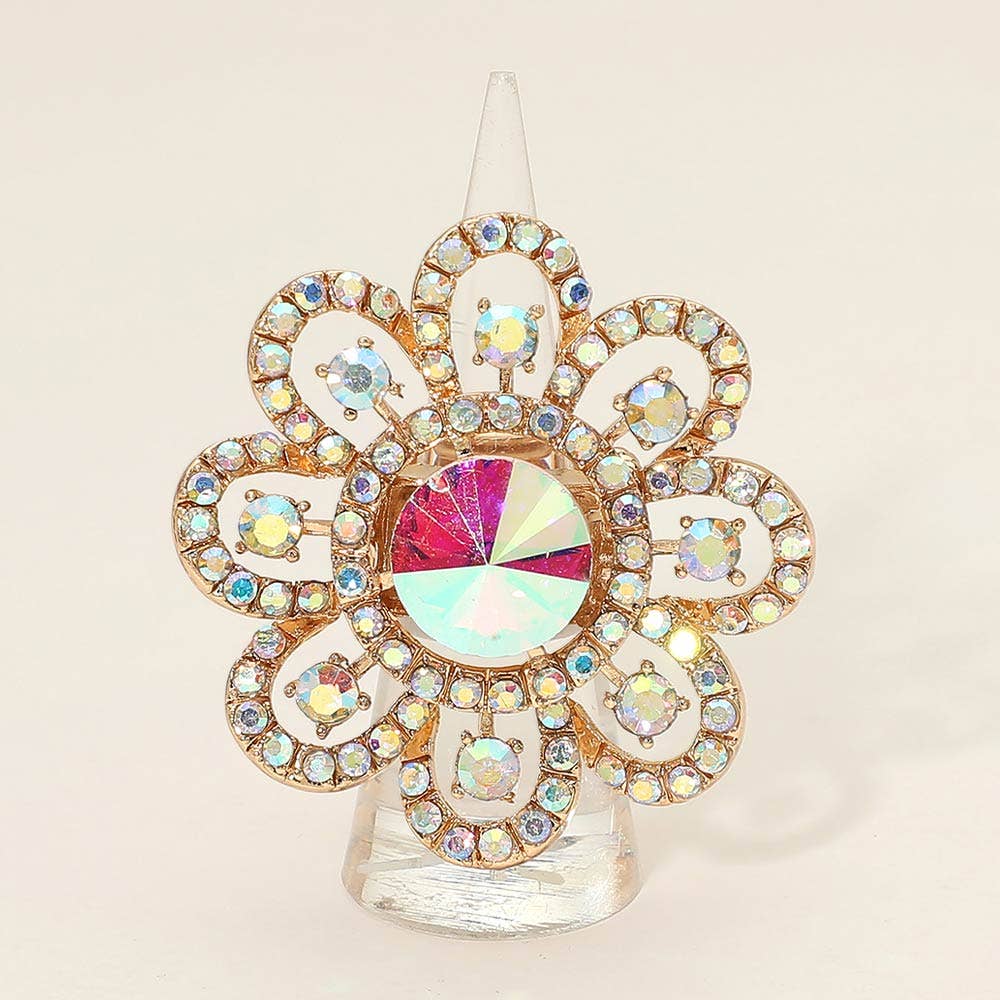 Floral Stone Accent Stretch Statement Ring: Lavender