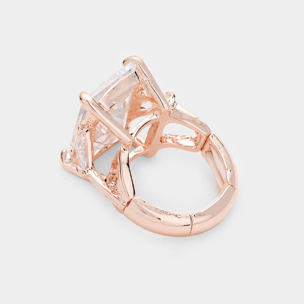 Rectangle Crystal Stretch Ring: Pink