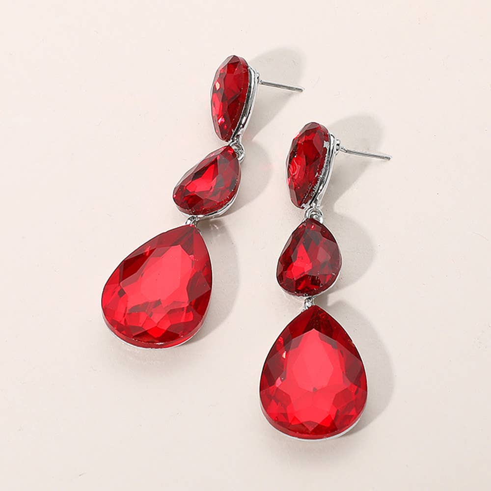 Triple Glass Crystal Teardrop Evening Earrings: AB Gold