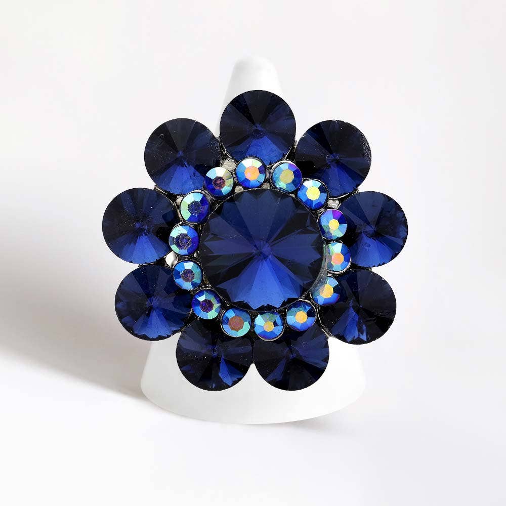 Round Crystal Flower Stretch Ring: Pink&Green