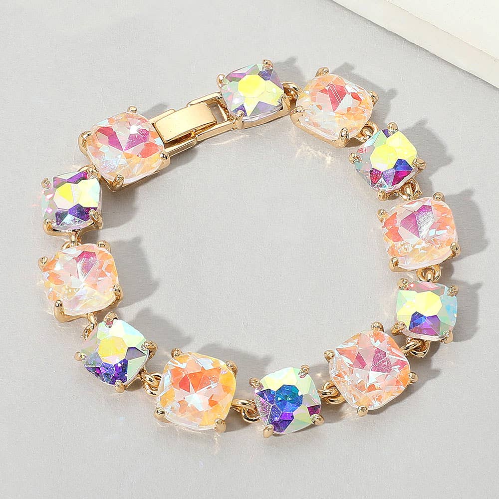 Cushion Square Stone Link Evening Bracelet: BL-AB