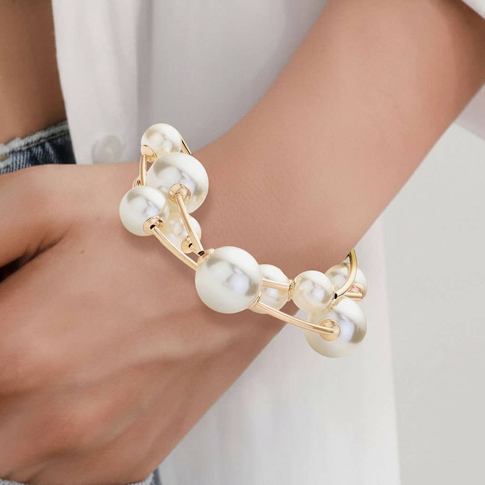 3PCS - Pearl Stretch Multi Layered Bracelets: Silver