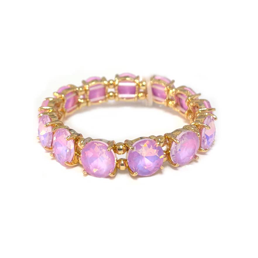 Round Cut Glass Stretch Bracelet: NEON MINT AB