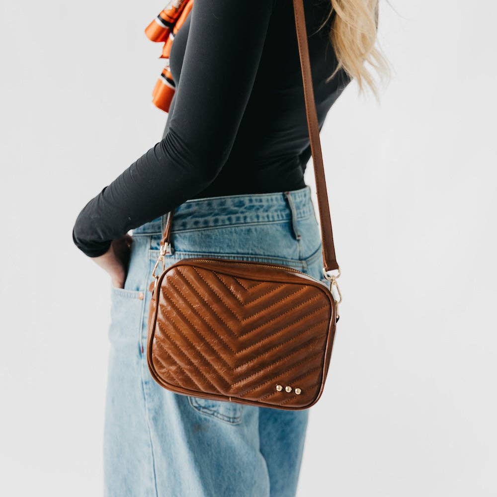 Coco Quilted Camera Crossbody Bag: Taupe