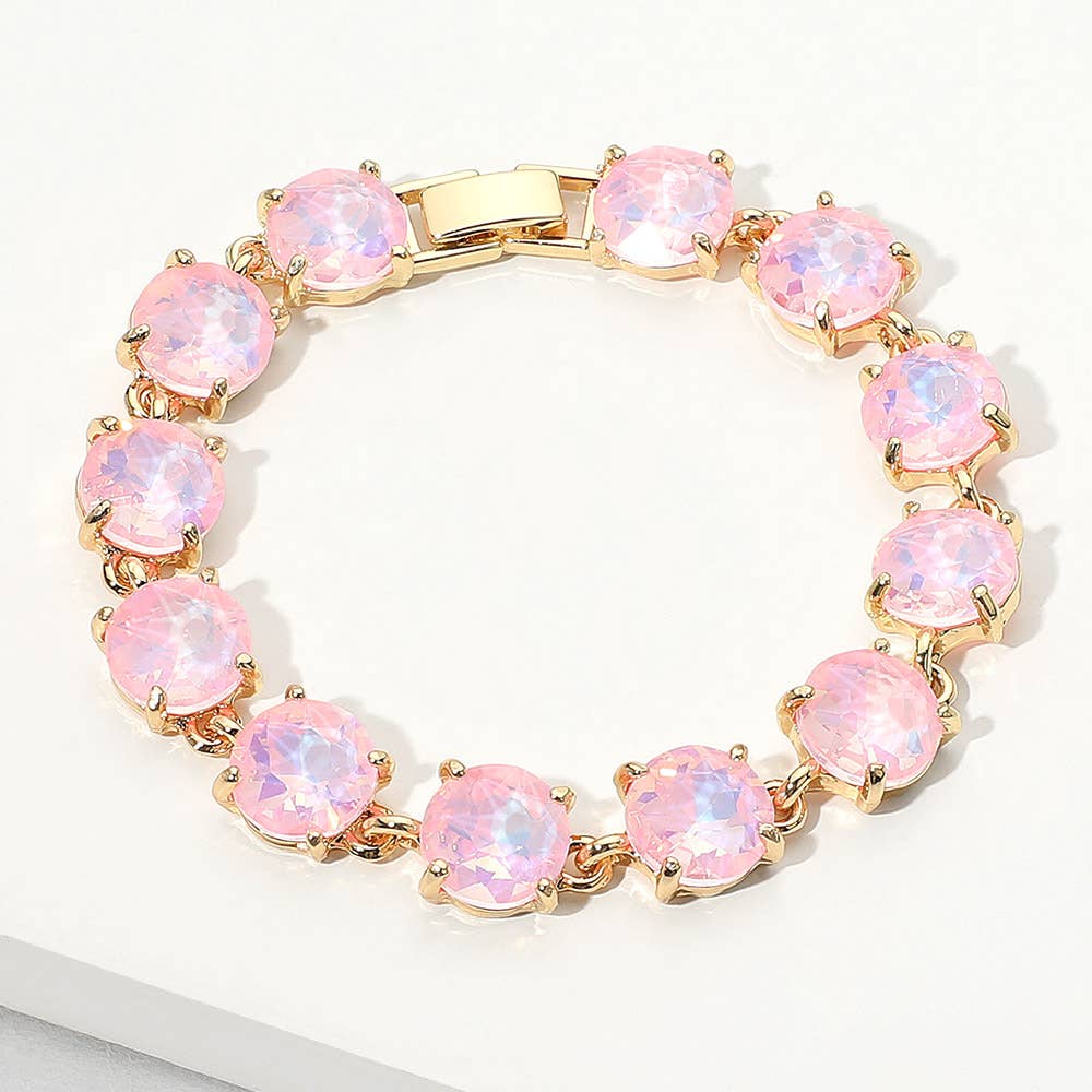 American USA Round Stone Link Evening Bracelet: AB,Multi
