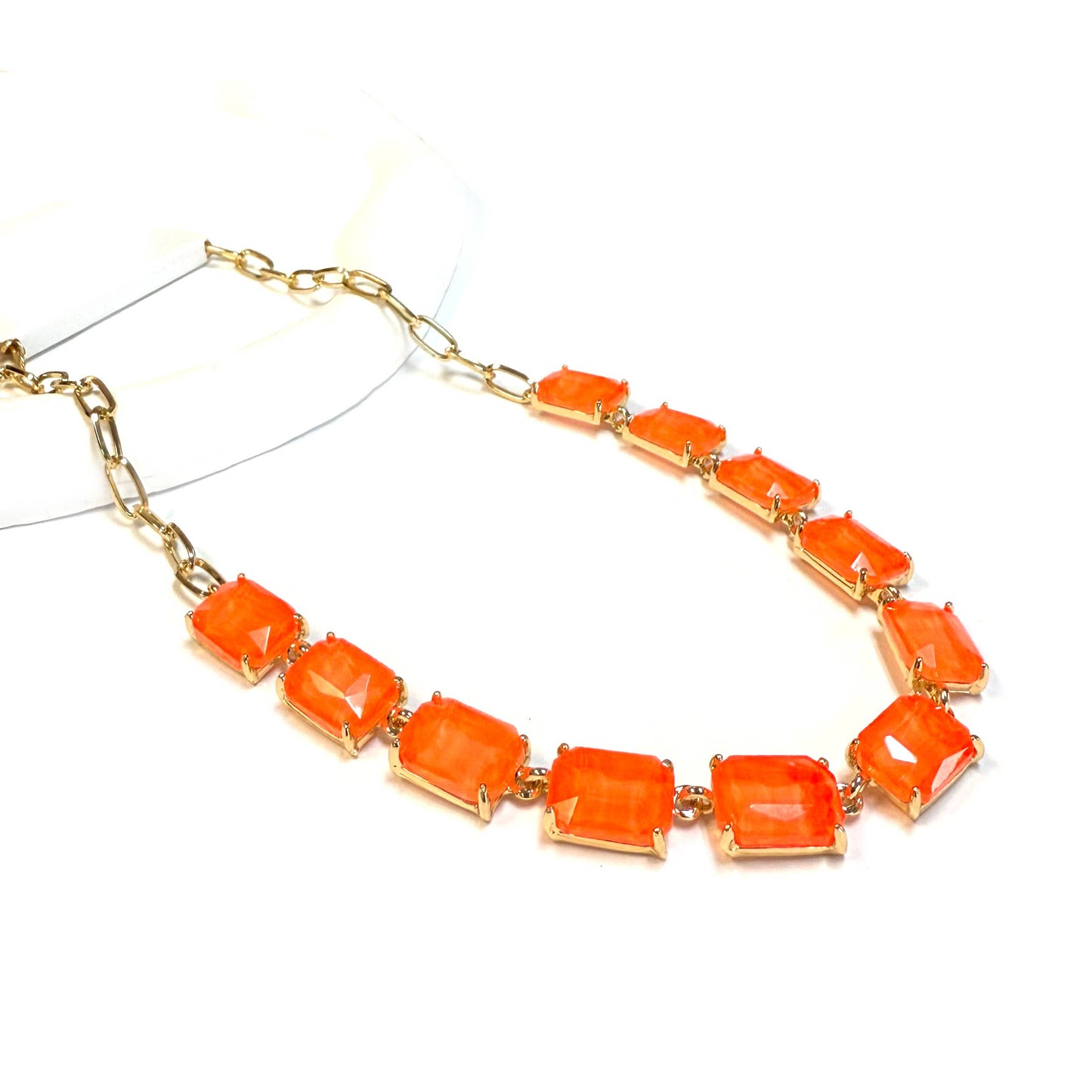 Rectangle Crystal Glass Linked Statement Chain Necklace : Neon Multi