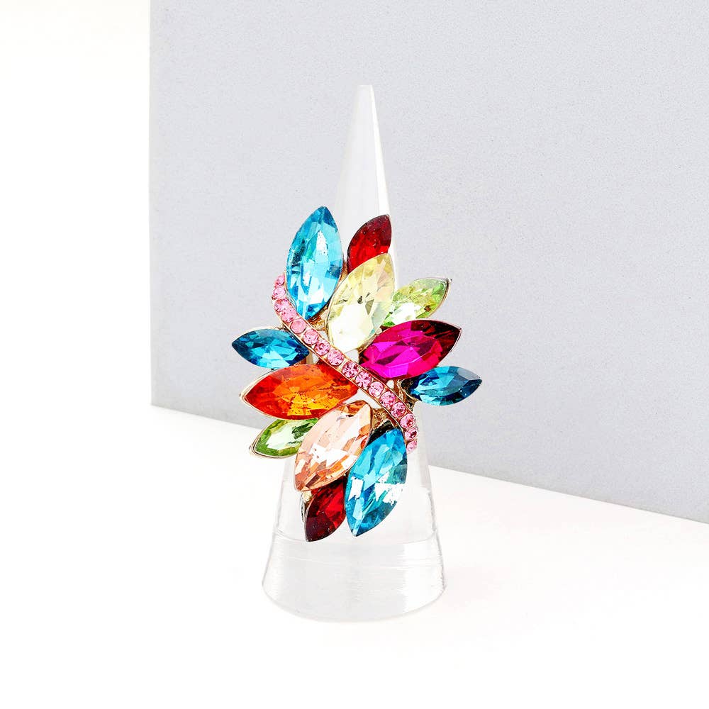 Marquise Crystal Cluster Stretch Ring: Vitrail Medium