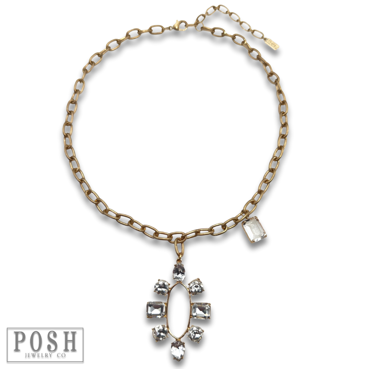 Rhinestone pendant and chain necklace: Gold