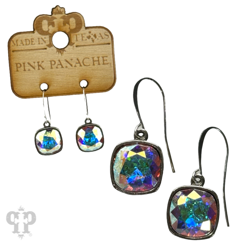 Austrian square crystal hook earring, 12mm: Clear/Bronze