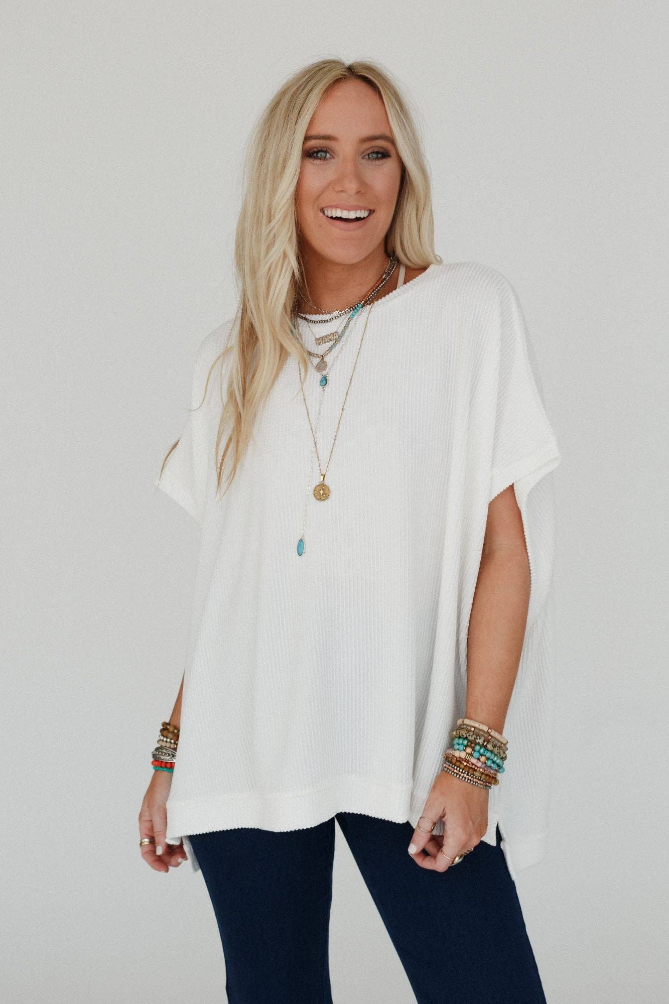 Moon Glow Texture Knit Top - Off White: M