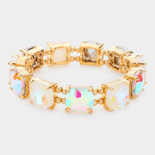 Cushion Square Stone Stretch Evening Bracelet: 2 WHITE AB