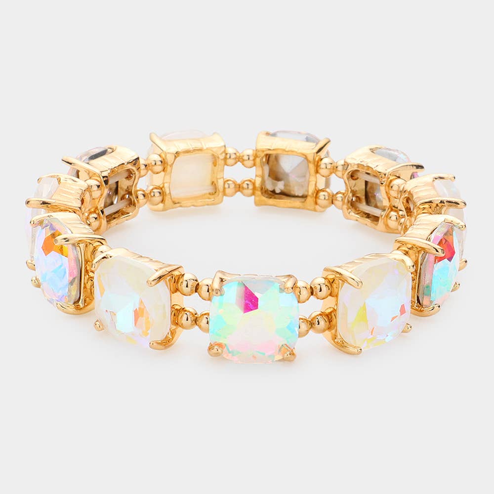 Cushion Square Stone Stretch Evening Bracelet: MU-AB