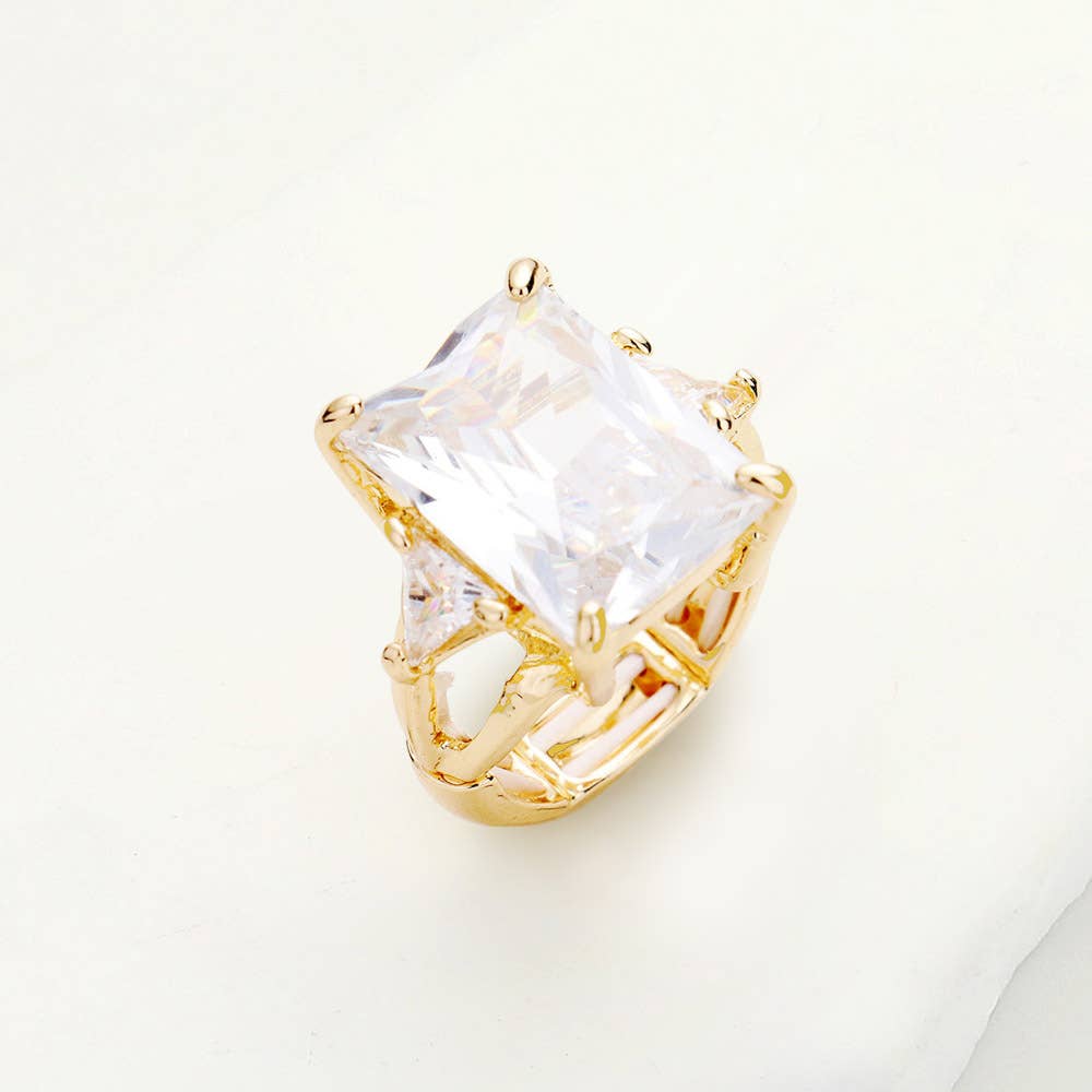 Rectangle Crystal Stretch Ring: Pink