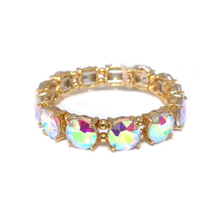 Round Cut Glass Stretch Bracelet: NEON MINT AB
