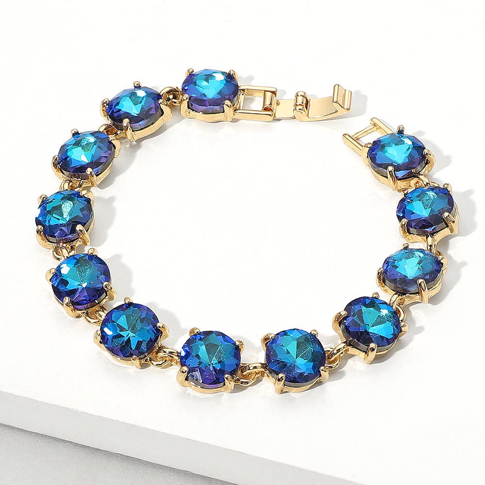 American USA Round Stone Link Evening Bracelet: AB,Multi