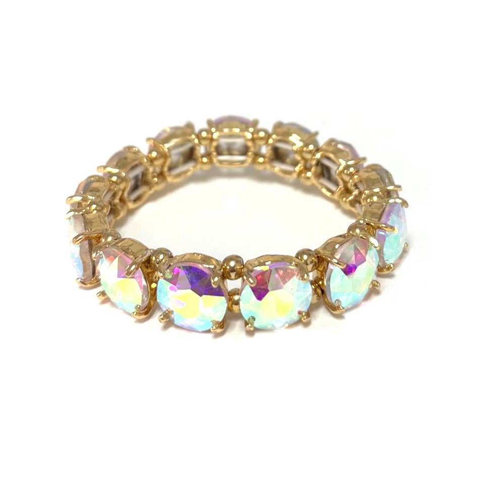 Round Cut Glass Stretch Bracelet: NEON MINT AB