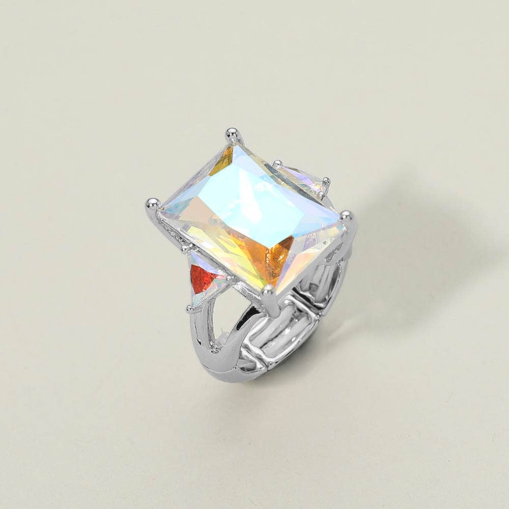 Rectangle Crystal Stretch Ring: Pink