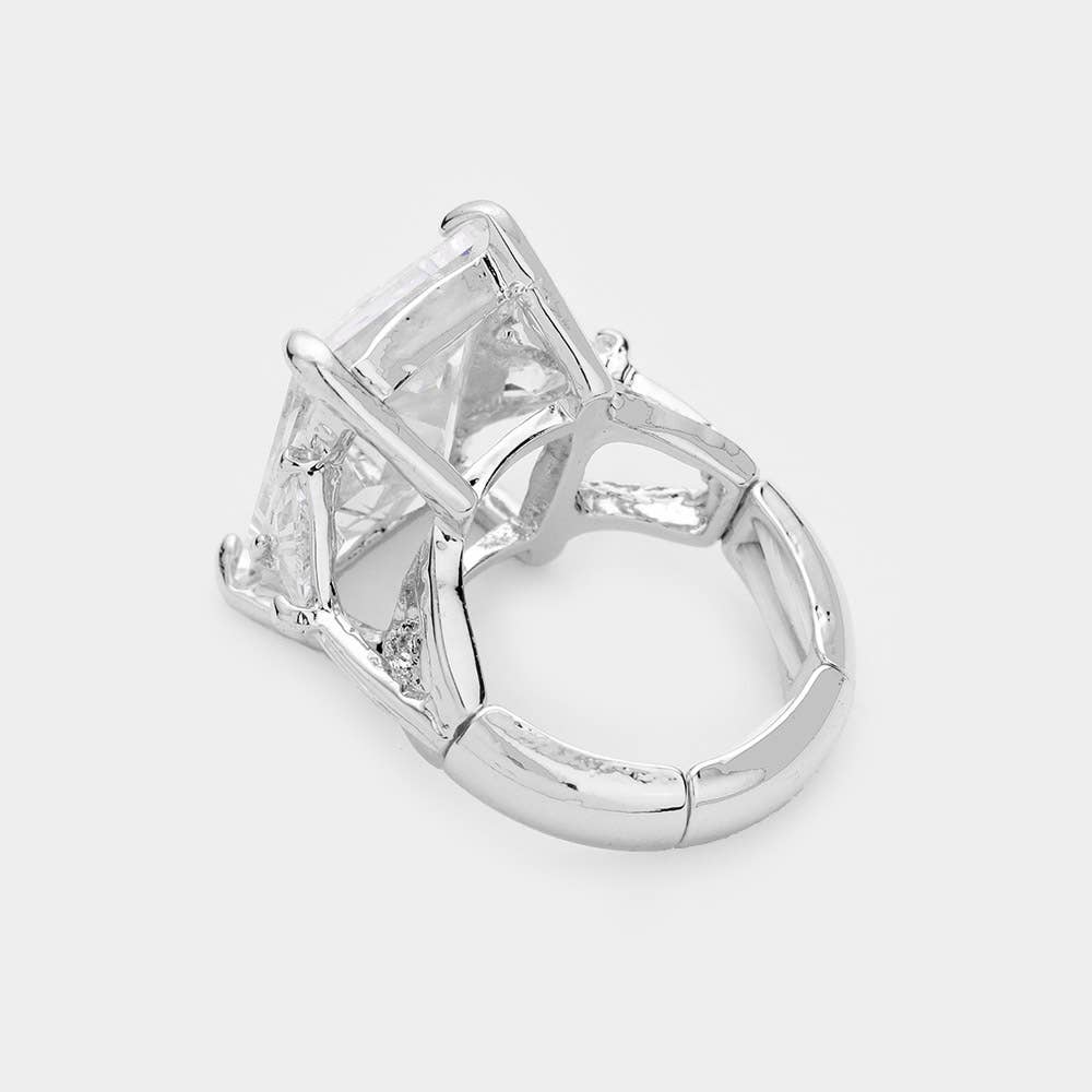 Rectangle Crystal Stretch Ring: Pink