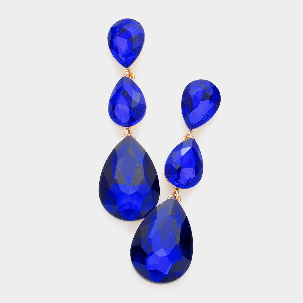 Triple Glass Crystal Teardrop Evening Earrings: Vitrail