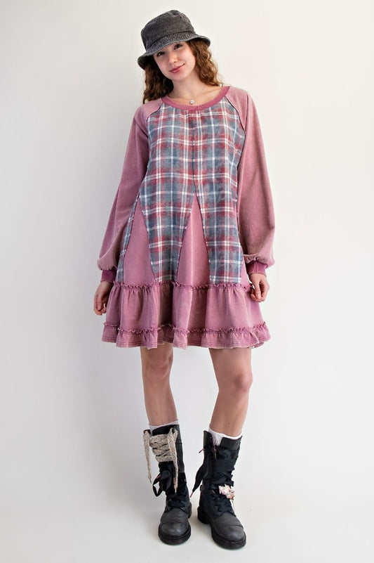 PLAID TERRY DRESS