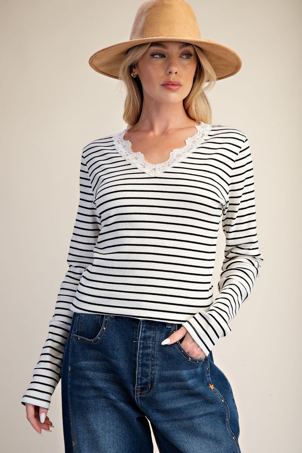 STRIPE RIB KNIT TOP