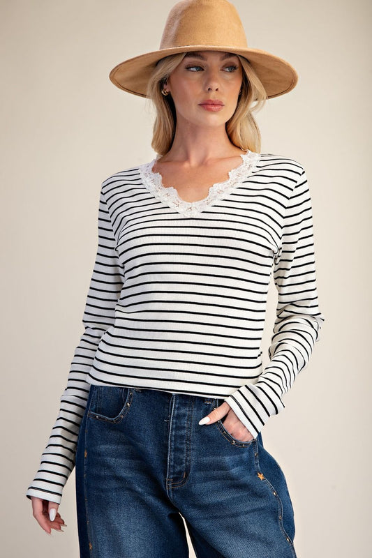 STRIPE RIB KNIT TOP