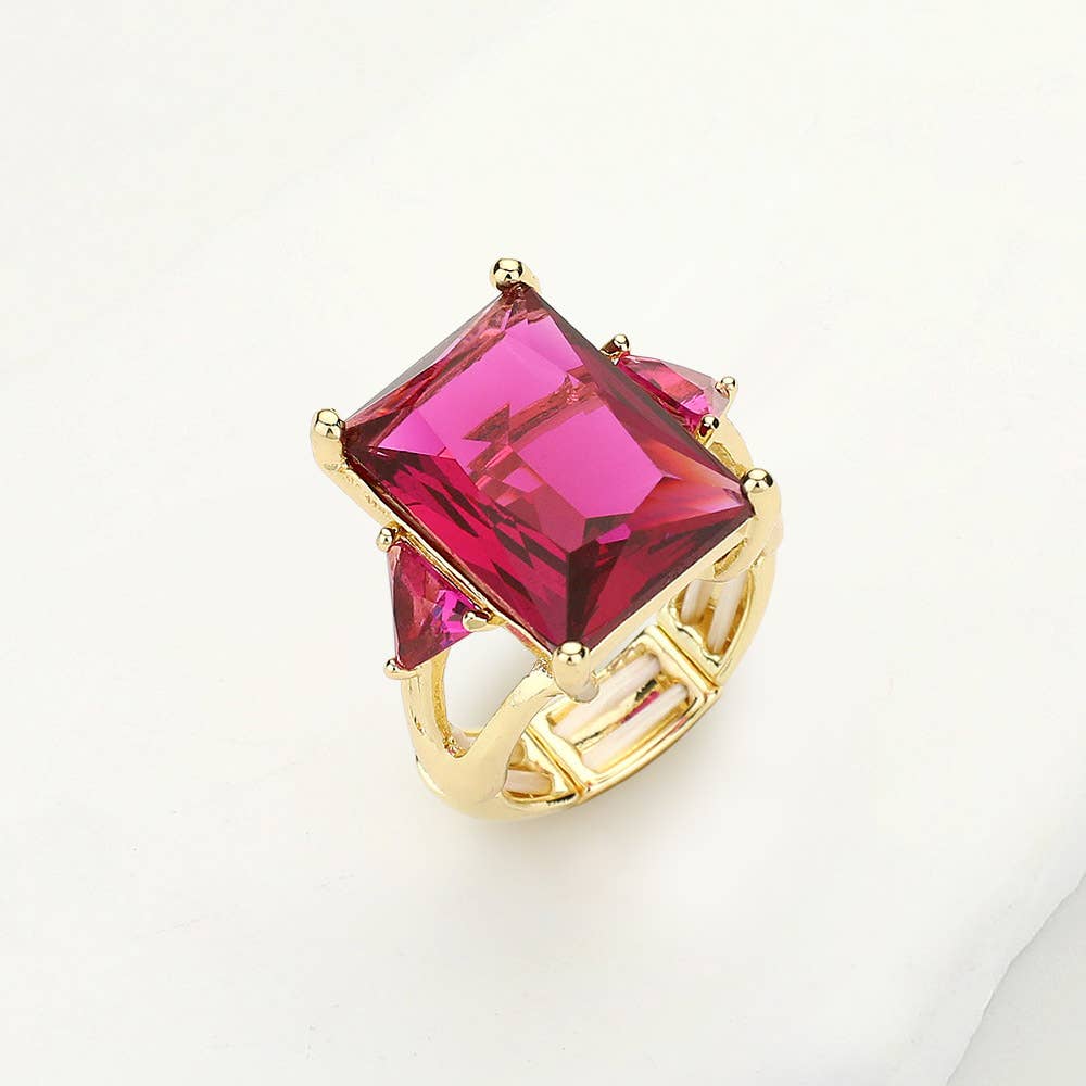 Rectangle Crystal Stretch Ring: Pink