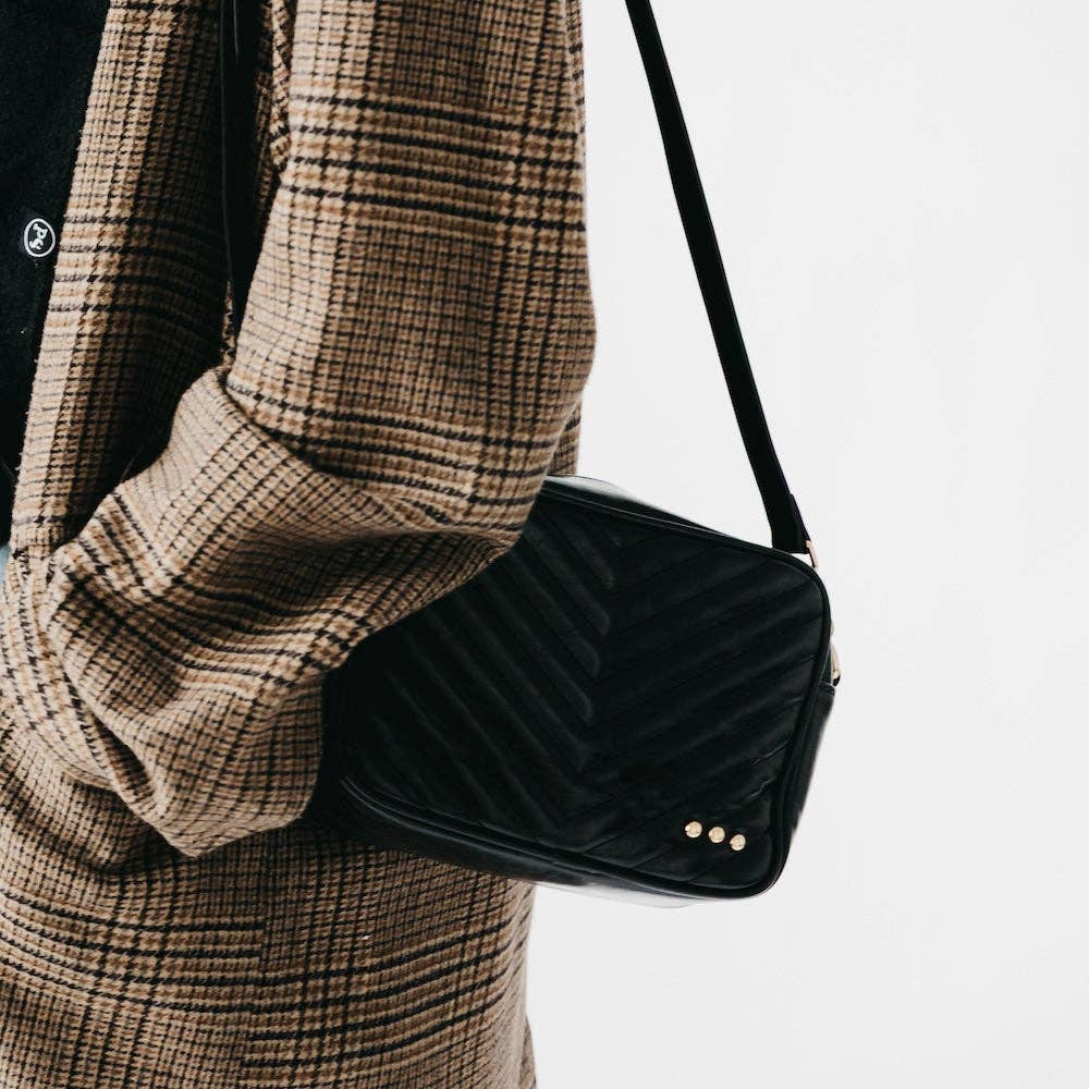 Coco Quilted Camera Crossbody Bag: Taupe