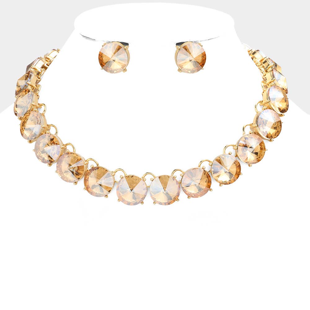 Round Stone Link Evening Necklace: AB,Silver