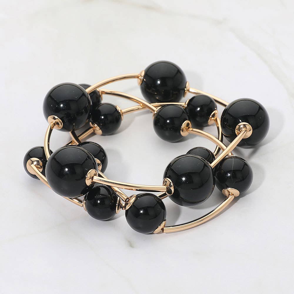 3PCS - Pearl Stretch Multi Layered Bracelets: Yellow Gold