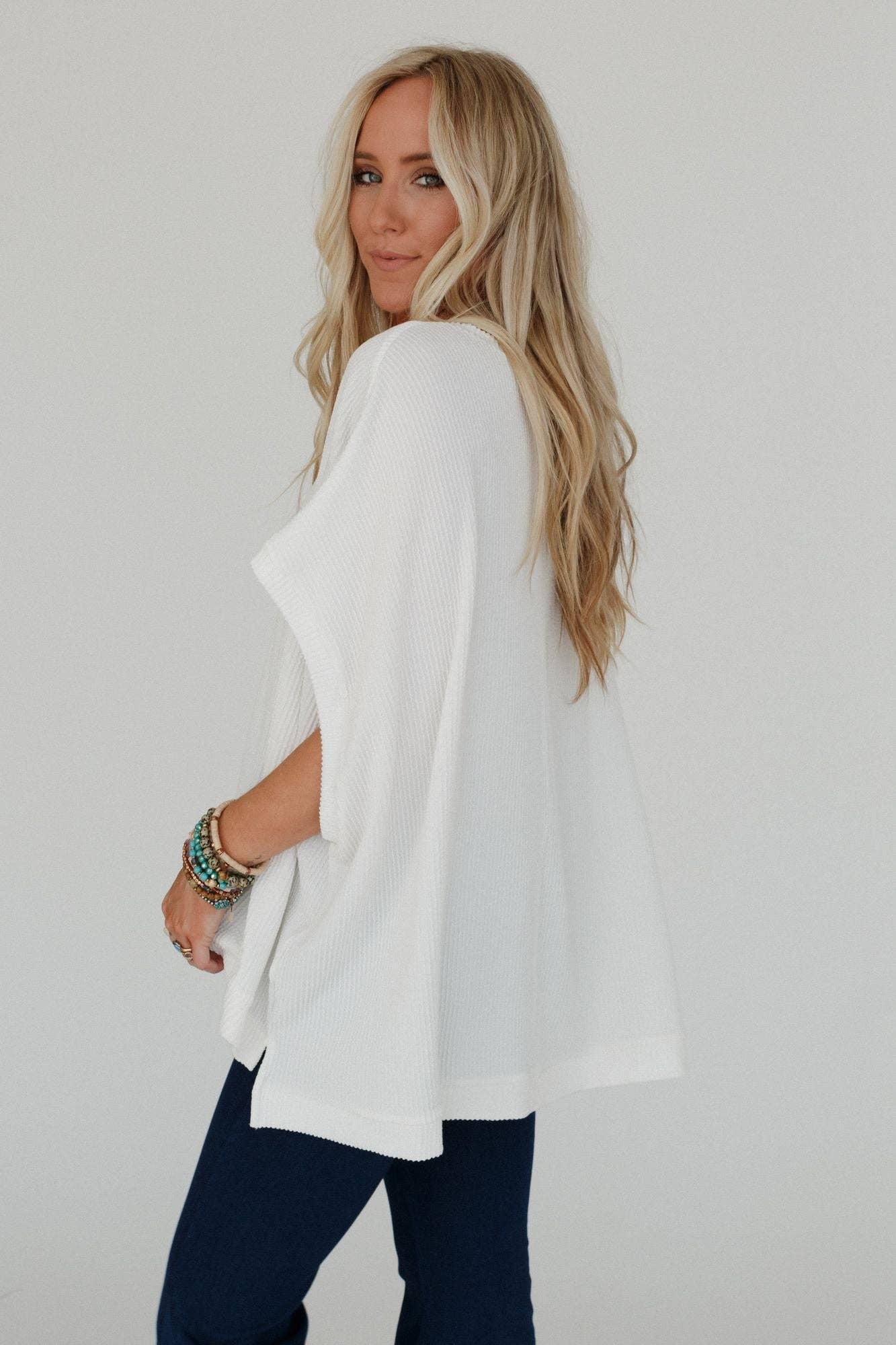 Moon Glow Texture Knit Top - Off White: S