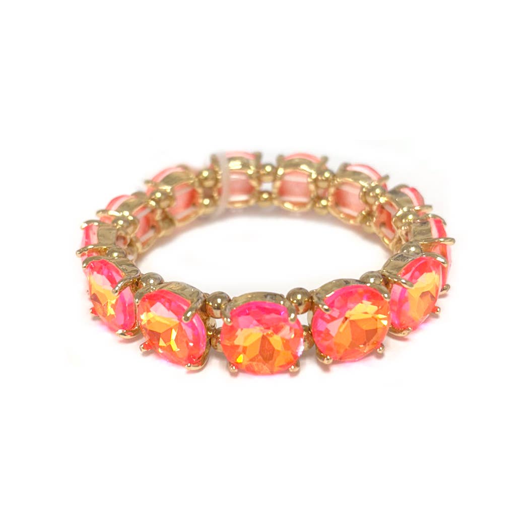 Round Cut Glass Stretch Bracelet: NEON MINT AB