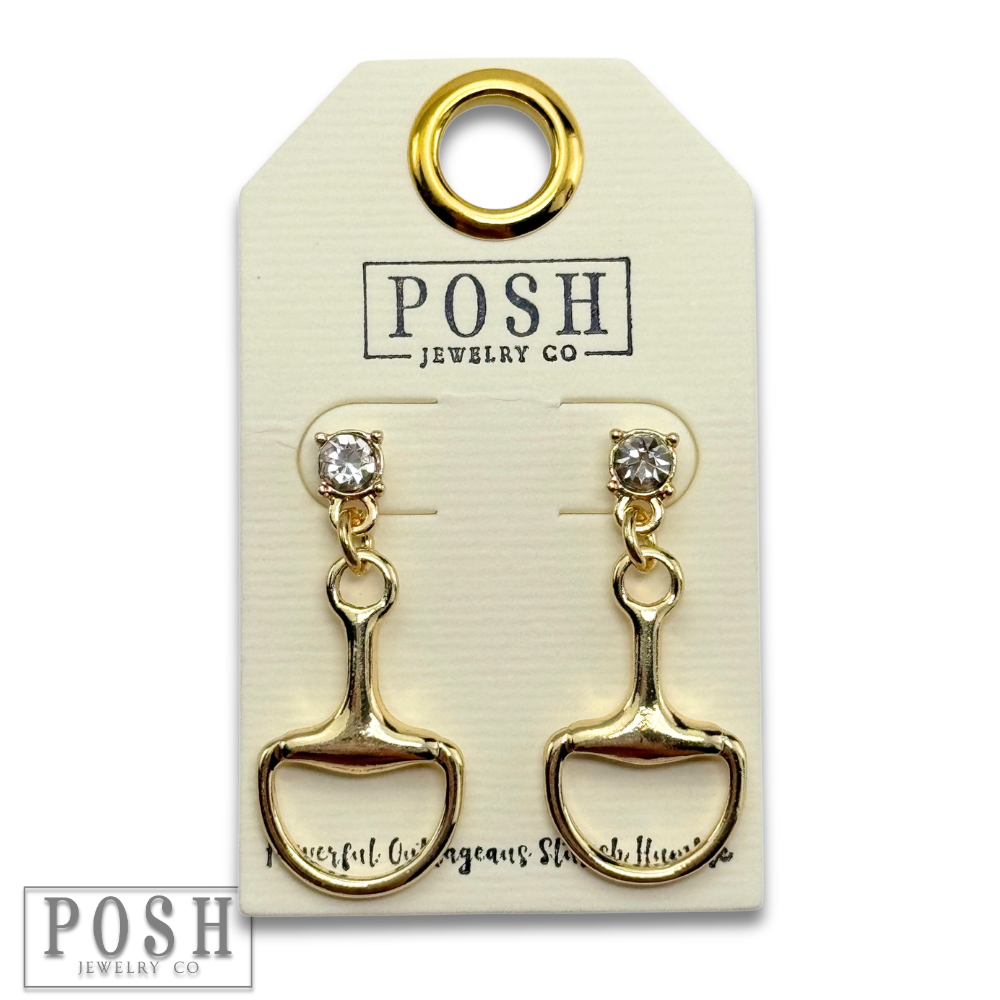 Equestrian charm rhinestone earring: Gold