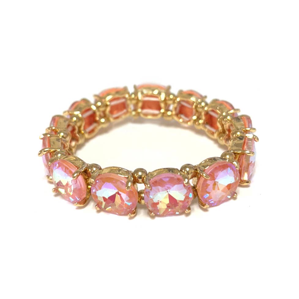 Round Cut Glass Stretch Bracelet: NEON MINT AB