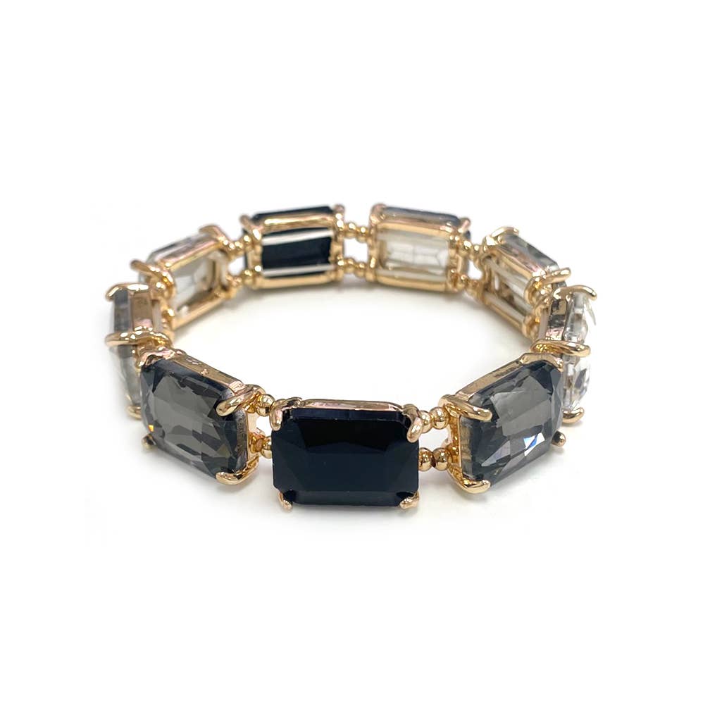 Rectangular Glass Crystal Linked Stretch Bracelet: NEON-MULTI