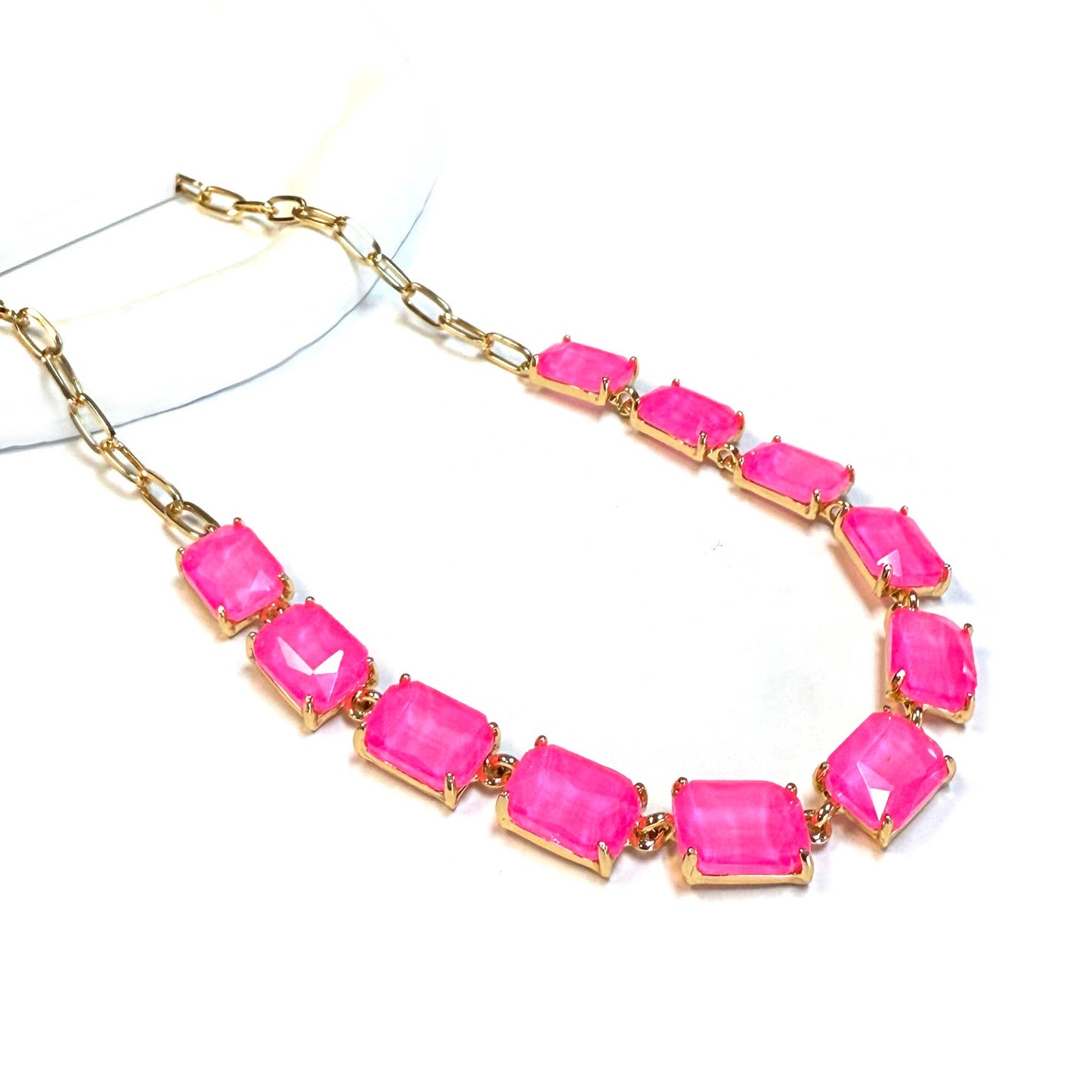 Rectangle Crystal Glass Linked Statement Chain Necklace : Neon Multi