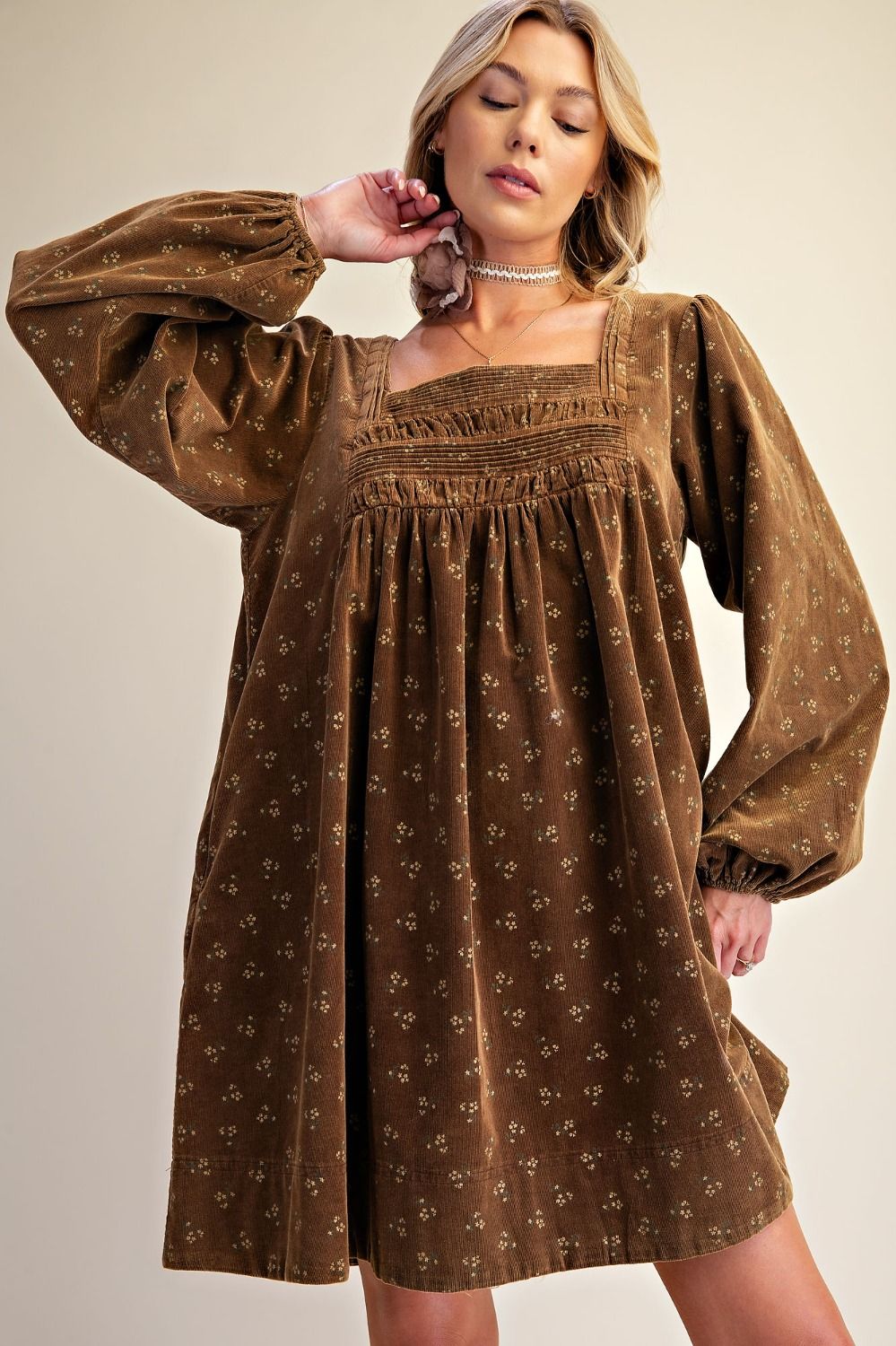 FLORAL CORDUROY DRESS