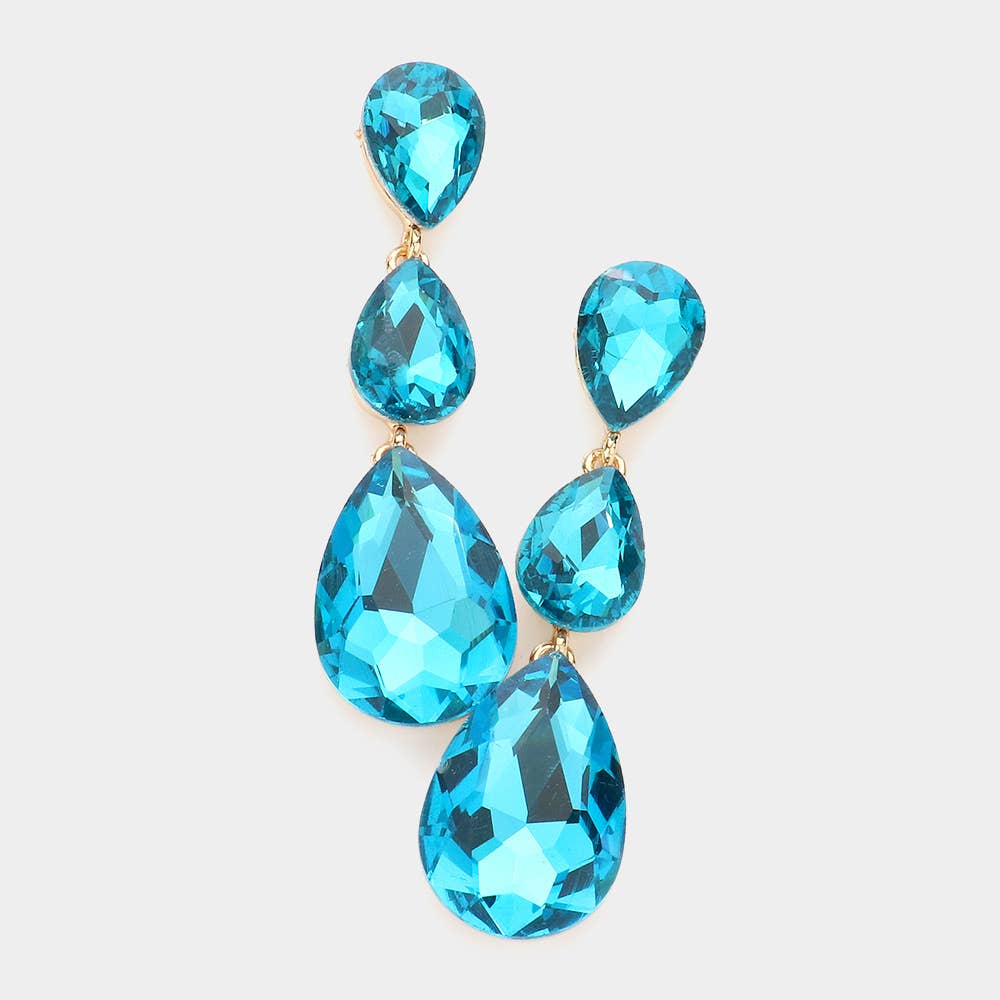 Triple Glass Crystal Teardrop Evening Earrings: Vitrail