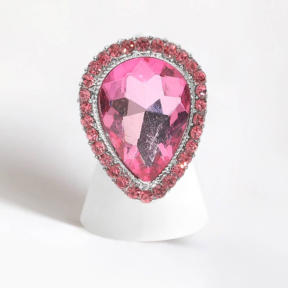 Crystal rhinestone teardrop stretch cocktail ring: Red