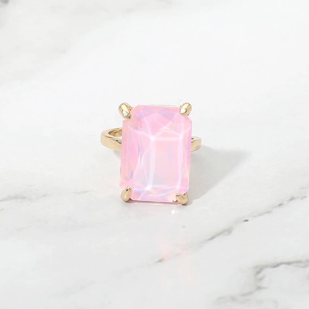 Bold Emerald Cut Stone Cluster Accent Adjustable Ring: AB,Blue