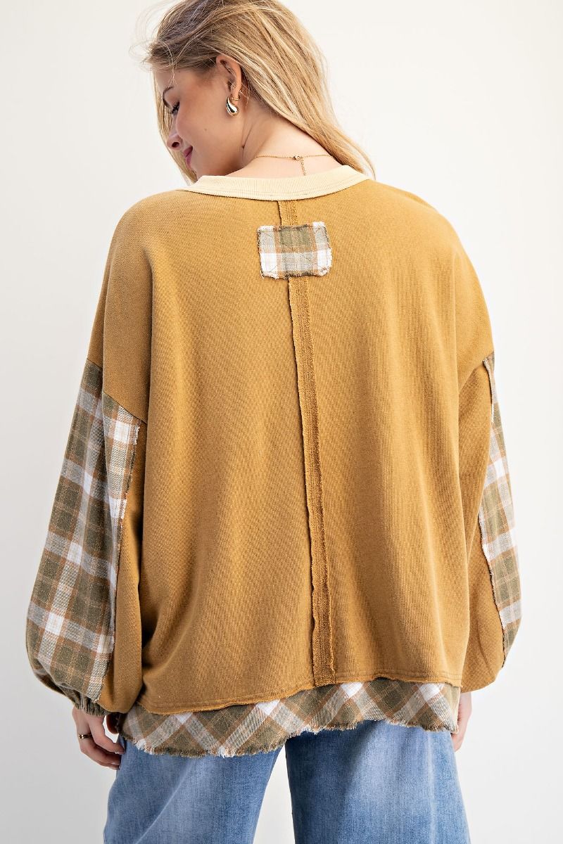 FLANNEL PLAID HENLEY TOP
