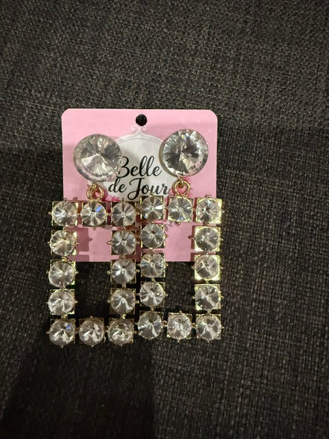 Gold Clear Rectangle Earring