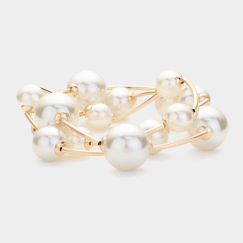 3PCS - Pearl Stretch Multi Layered Bracelets: Silver
