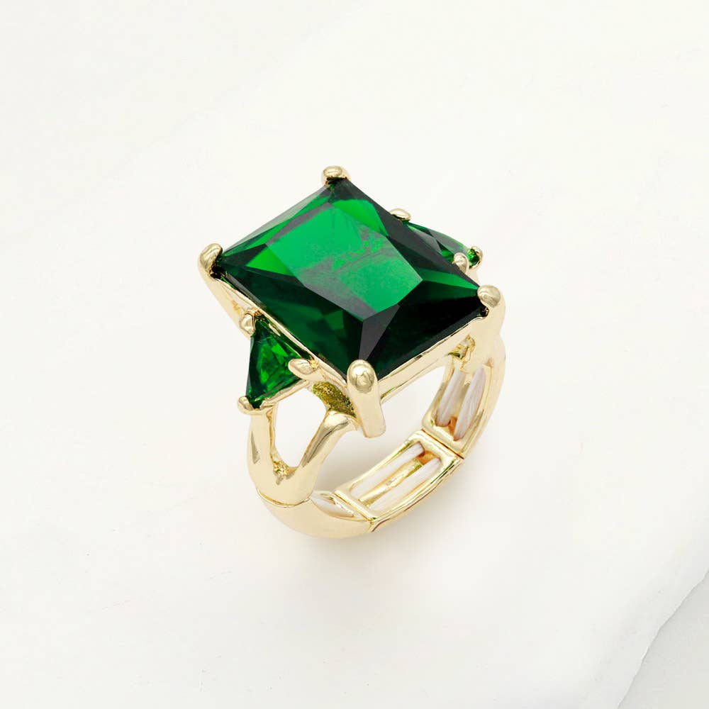 Rectangle Crystal Stretch Ring: Pink