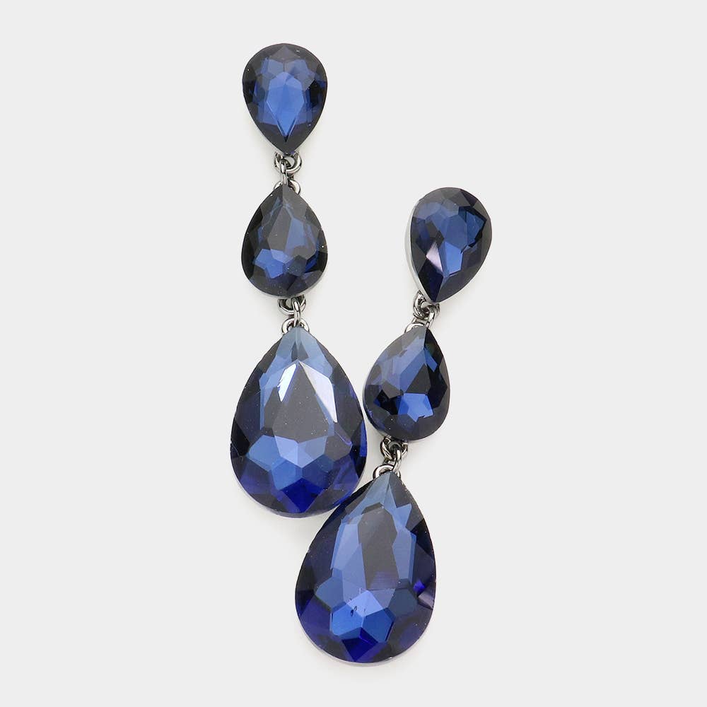 Triple Glass Crystal Teardrop Evening Earrings: AB Gold