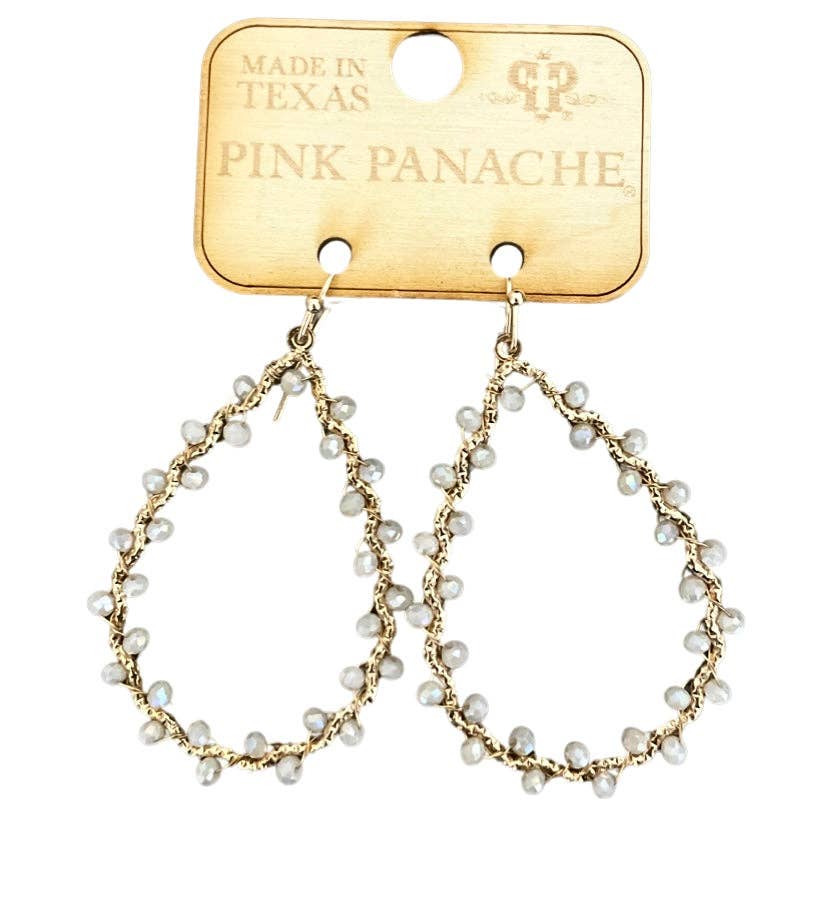 Faceted bead wrapped teardrop earring - last call: White